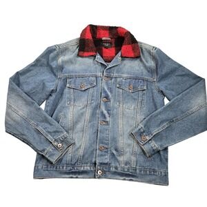 Triot Denim Jacket Mens Large Blue Sherpa Collar Trucker Button Front